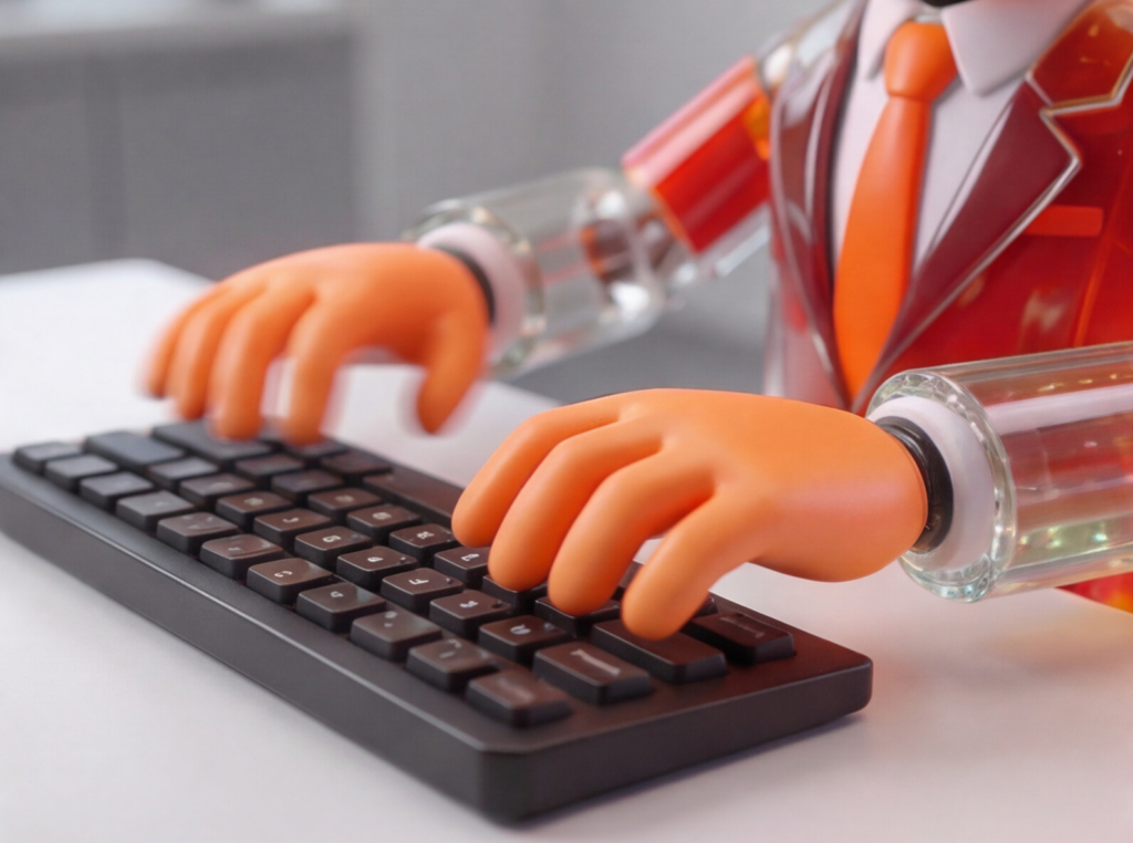 Bot typing on a keyboard