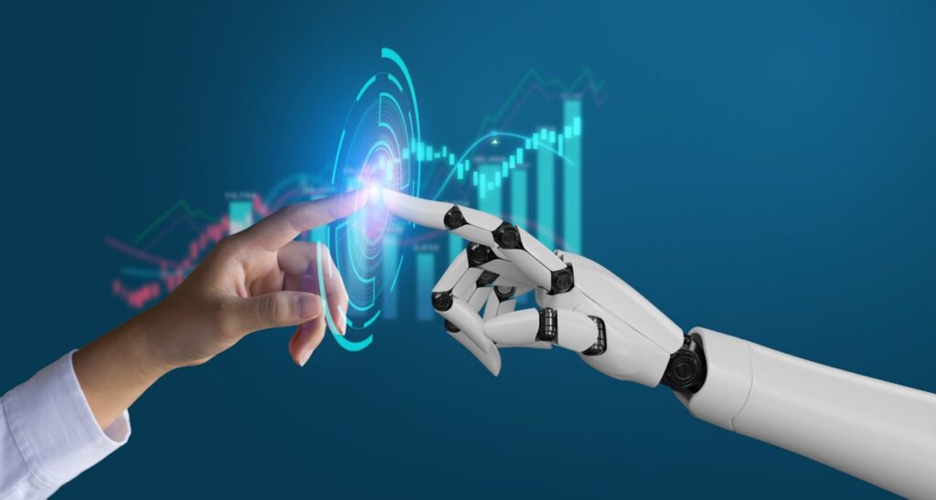 Human and robot hands meeting